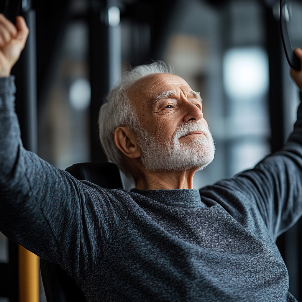 Спортсмен виконує силові вправи з штангою